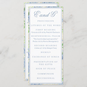 Watercolor Blue and White Hydrangea Crest Program Menu