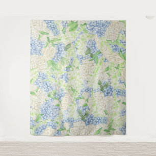 Watercolor Blue and White Hydrangea Crest Tapestry