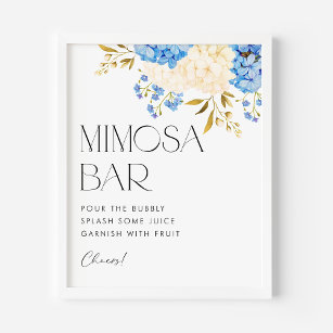Watercolor Blue and White Hydrangeas Mimosa Bar Poster
