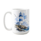 Watercolor Blue and White Lighthouse Coffee