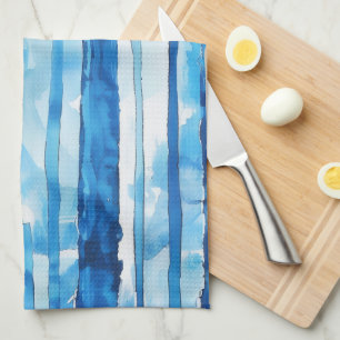 Watercolor Blue and White Striped Tea Towel