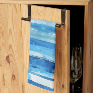 Watercolor Blue and White Striped Tea Towel
