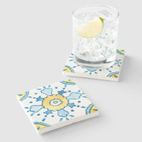 Watercolor Blue and Yellow Moroccan Tile Pattern
