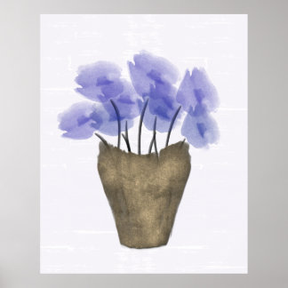 Watercolor Blue Anemones in Copper Vase Poster