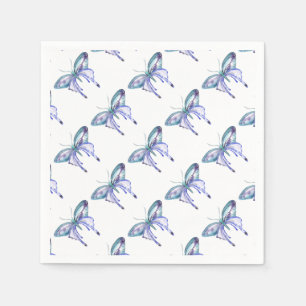 Watercolor blue Aqua Purple butterfly Napkin