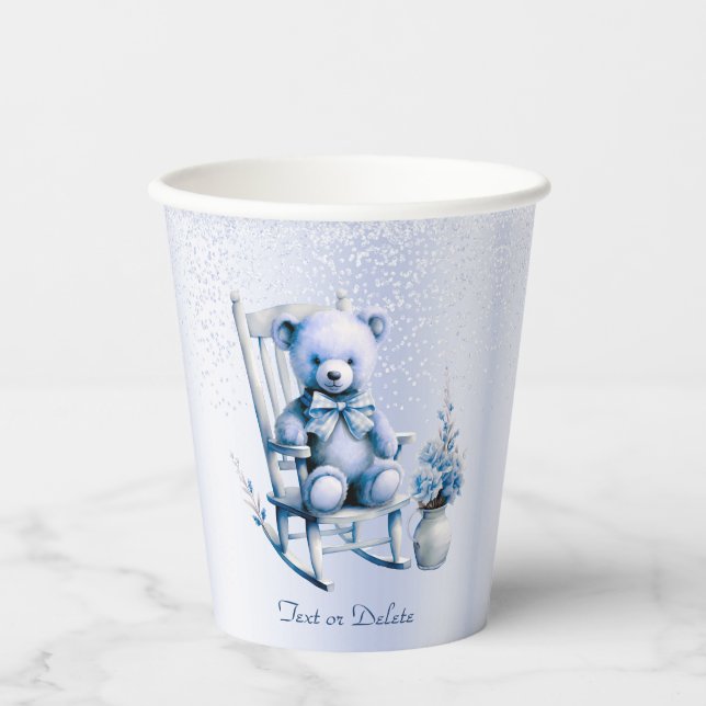 Watercolor Blue Baby Bear Paper Cups (Front)