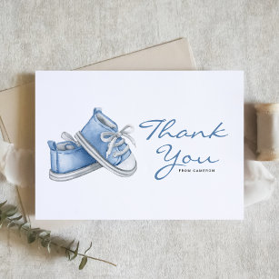 Watercolor Blue Baby Booties Baby Shower Thank You Card