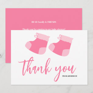 Watercolor Blue Baby Girl Booties Baby Shower Thank You Card