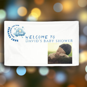 Watercolor blue baby shower boy photo welcome banner