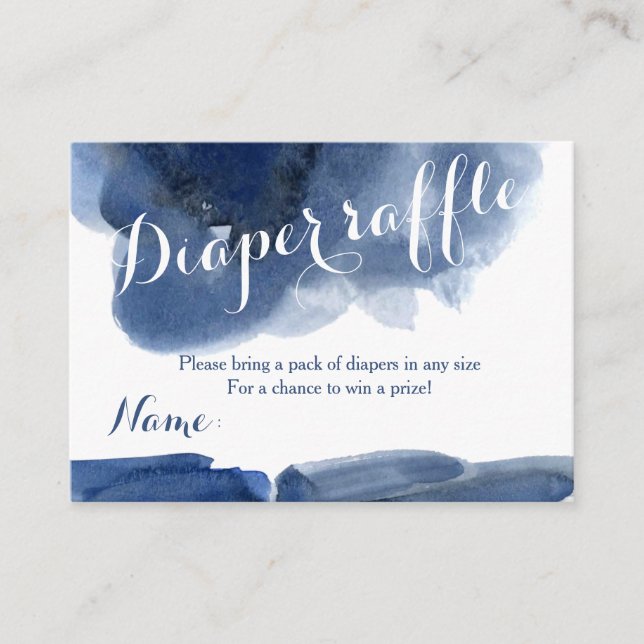 Watercolor blue babyshower diaper raffle card (Front)