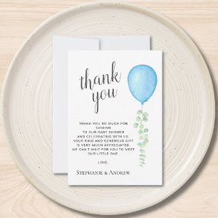 Watercolor Blue Balloon Baby Shower Thank You Card