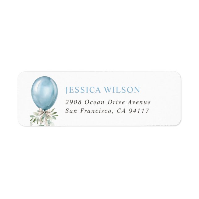 Watercolor Blue Balloon Bow Greenery (Front)