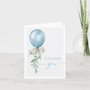 Watercolor Blue Balloon Bow Greenery Thank You Card