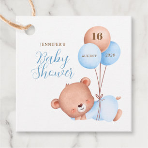 Watercolor Blue Balloon Teddy Bear Baby Shower Favour Tags