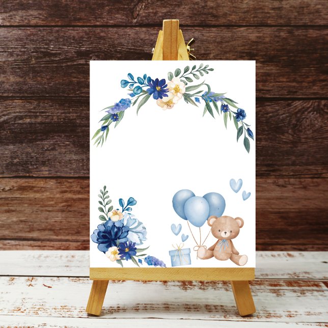Watercolor Blue Balloon Teddy Bear Poster (Creator Uploaded)