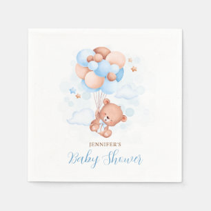 Watercolor Blue Balloons Teddy Bear Baby Shower Napkin