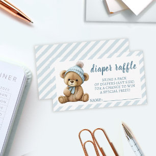 Watercolor blue bear diaper raffle ticket cards