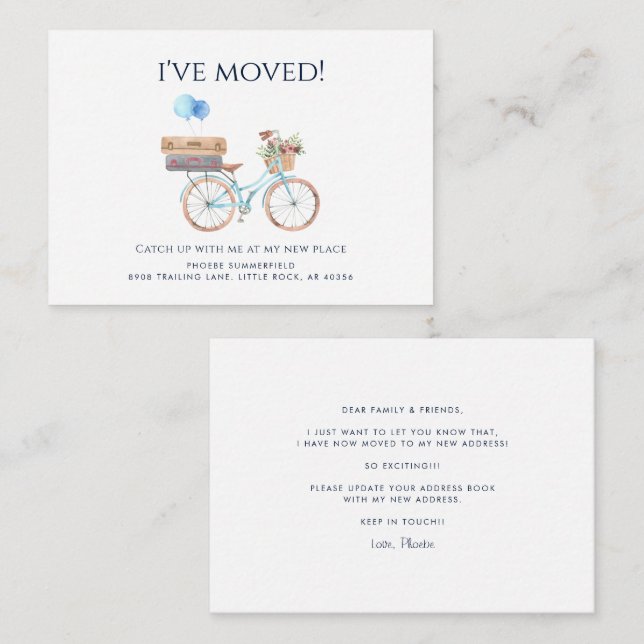 Watercolor Blue Bike Ive Moved Moving Announcement (Front/Back)