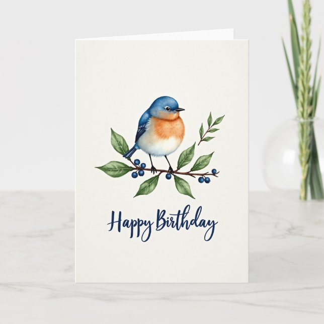 Watercolor Blue Bird Birthday Card (Front)