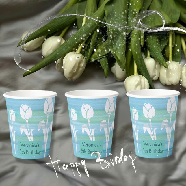 Watercolor Blue Birthday Kids Tulip Paper cup (Watercolor Blue Birthday Kids Tulip Paper cup)