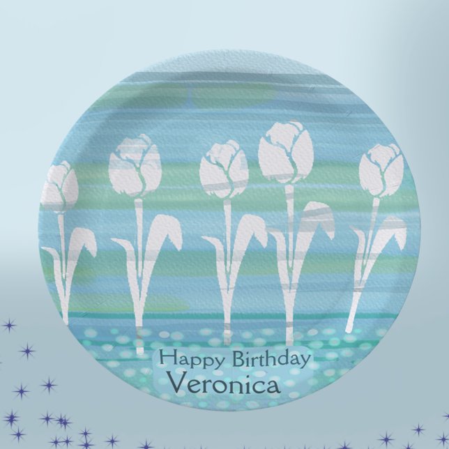 Watercolor Blue Birthday Kids Tulip  Paper Plate (Watercolor Blue Birthday Kids Tulip Paper Plates)