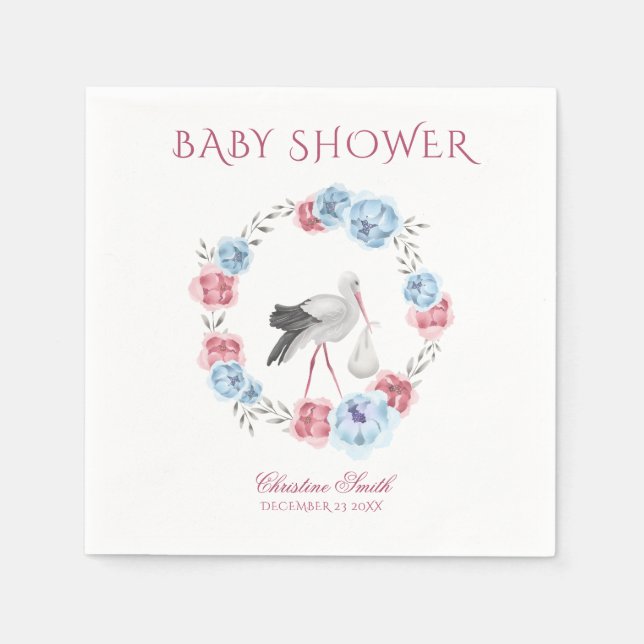 Watercolor Blue & Blush Pink Floral Winter Wreath  Napkin (Front)