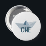 Watercolor Blue Boat First Birthday Party Button<br><div class="desc">Watercolor Blue Boat First Birthday Party Button 

© Gorjo Designs 

// Need help customising your design? Got other ideas? Feel free to contact me (Zoe) directly via the link below >> ‘Contact this Designer’</div>
