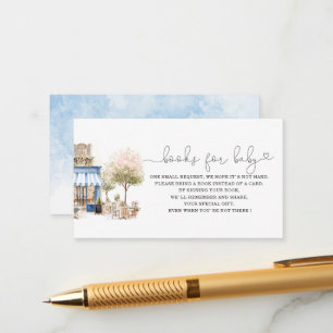 Watercolor blue bonjoor bebe baby shower books fo Enclosure Card