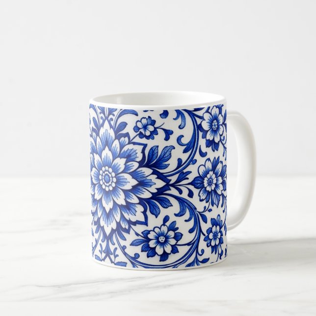 Watercolor Blue Botanical Frosted Glass Mug (Front Right)