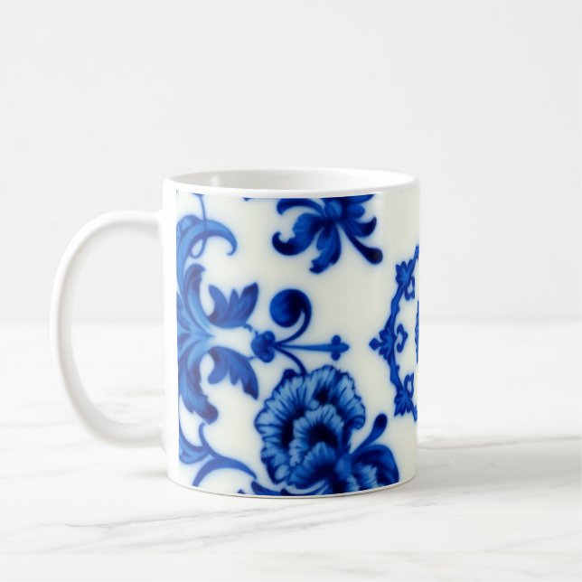 Watercolor Blue Botanical Frosted Glass Mug (Left)