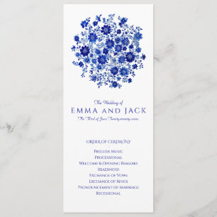 Watercolor Blue Bouquet Wedding Order of Ceremony Programme