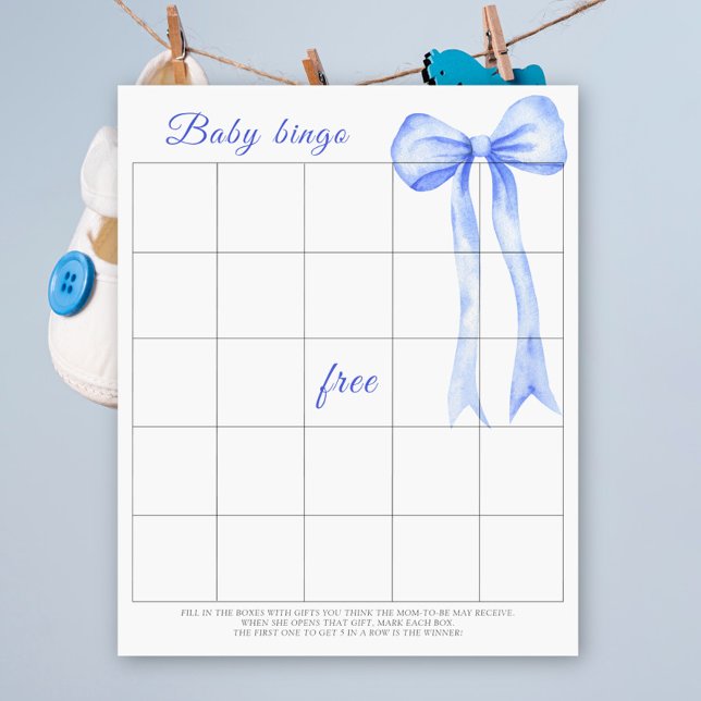 Watercolor blue bow Baby Bingo game (Creator Uploaded)