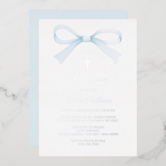 Watercolor Blue Bow Baptism (Front/Back)