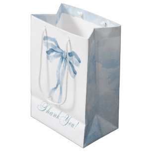 Watercolor Blue Bow Boy baby shower Medium Gift Bag