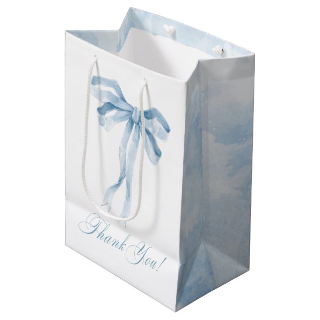 Watercolor Blue Bow Boy baby shower Medium Gift Bag (Front Angled)