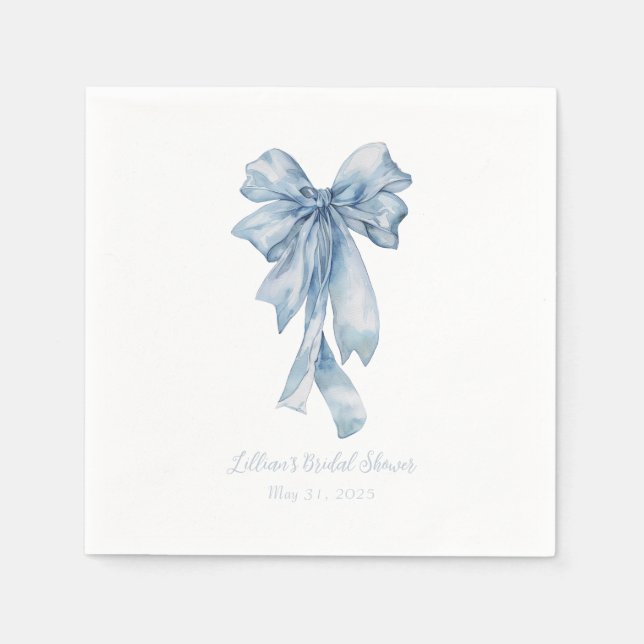 Watercolor Blue Bow Bridal Shower Napkins (Front)