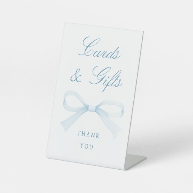 Watercolor Blue Bow Cards & Gifts Pedestal Sign (Front)