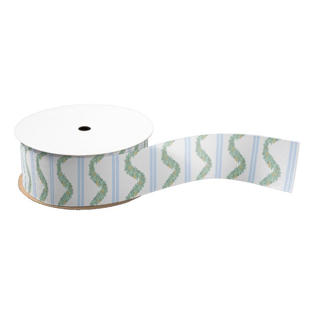 Watercolor Blue Bow Fruit Garland Christmas Grosgrain Ribbon (Spool)