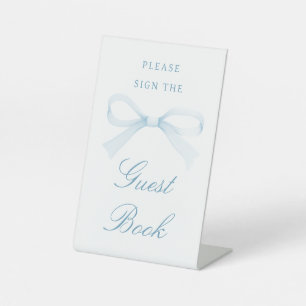 Watercolor Blue Bow Guest Book Pedestal Sign