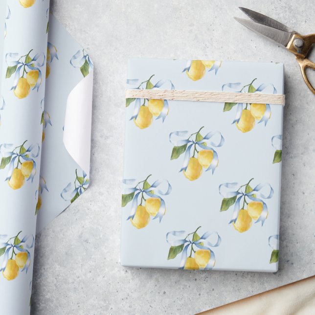 Watercolor Blue Bow Lemons Wrapping Paper (Creator Uploaded)