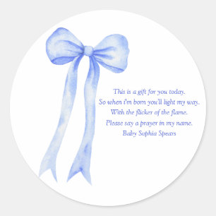 Watercolor blue bow - Prayer Candle Label