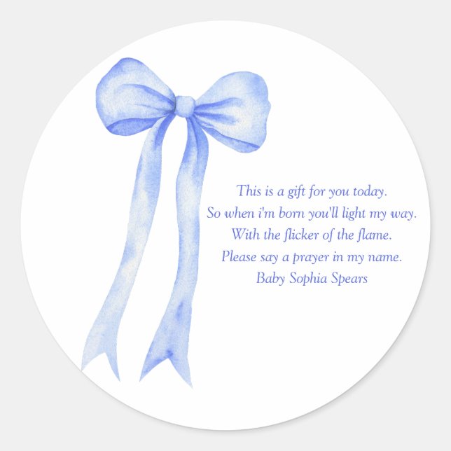 Watercolor blue bow - Prayer Candle Label (Front)