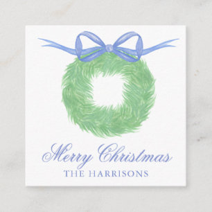 Watercolor Blue Bow Wreath Gift Enclosure Card