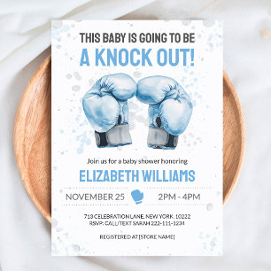 Watercolor Blue Boxing Baby Boy Shower Invitation
