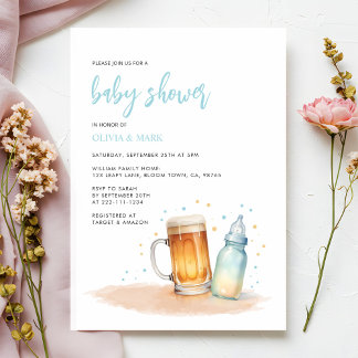 Watercolor Blue Boy Brewing Baby Shower Invitation