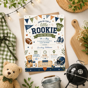 watercolor blue Boy Sports Baby Shower Teddy Bear Invitation