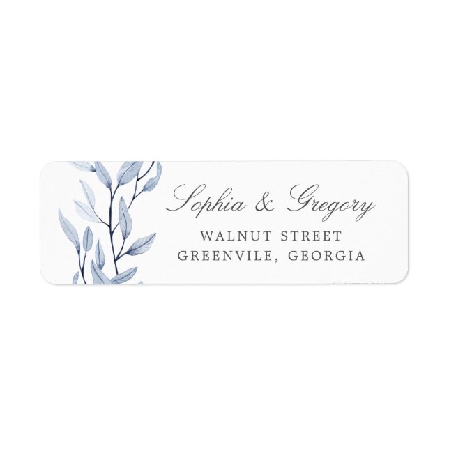Watercolor Blue Branch Wedding Label Address (Front)