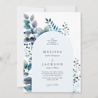 Watercolor Blue branches and berries Wedding  Invi Invitation