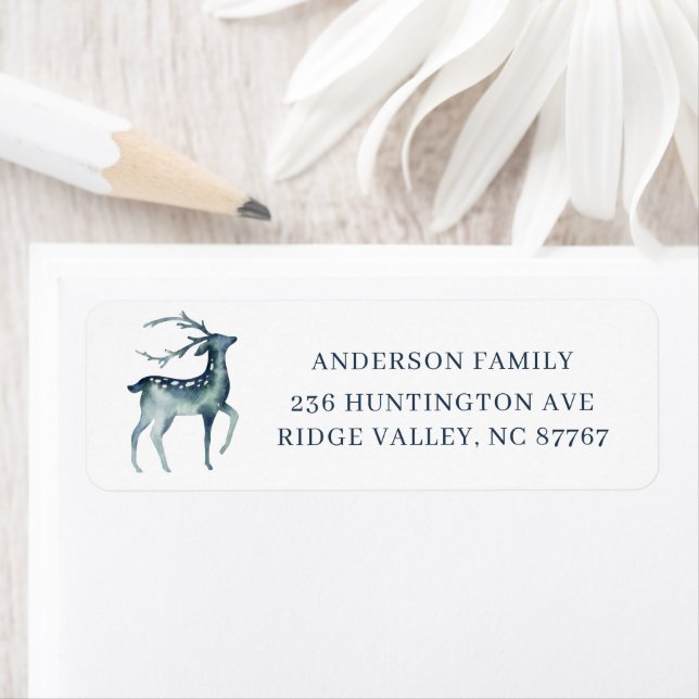 Watercolor Blue Buck Deer Address Label (Insitu)