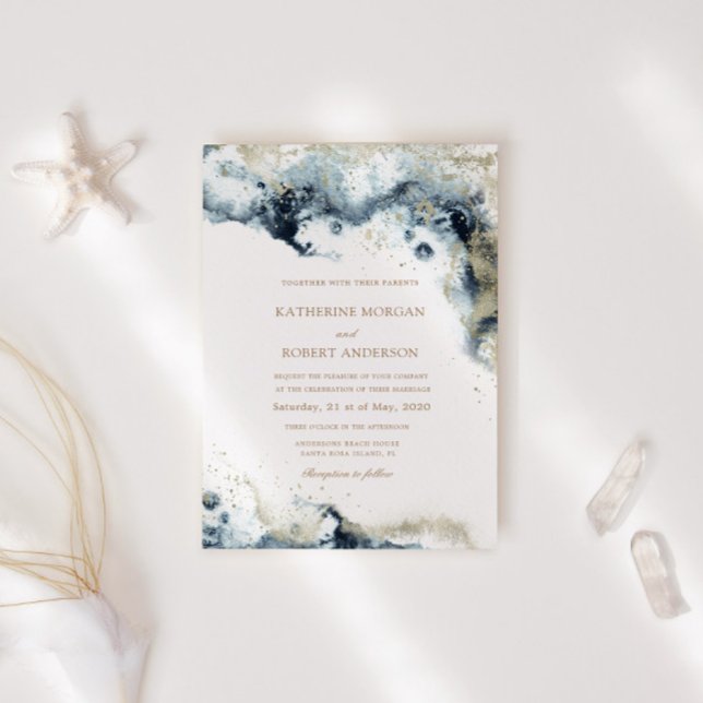 Watercolor Blue Budget Photo Wedding Invitation (Creator Uploaded)